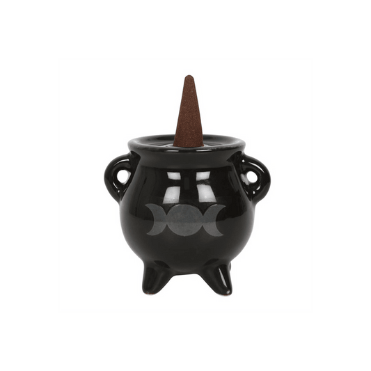Triple Moon Cauldron Ceramic Incense Holder - DuvetDay.co.uk
