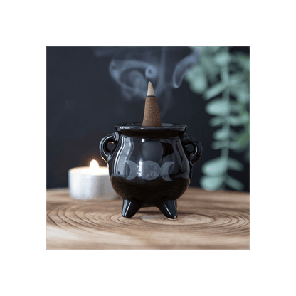 Triple Moon Cauldron Ceramic Incense Holder - DuvetDay.co.uk