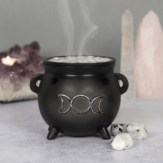 Triple Moon Cauldron Incense Cone Holder - DuvetDay.co.uk