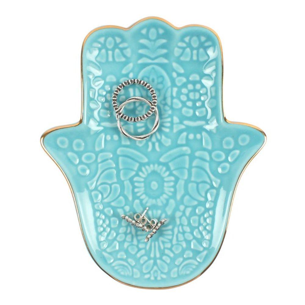 Turquoise Hamsa Hand Jewellery Dish - DuvetDay.co.uk