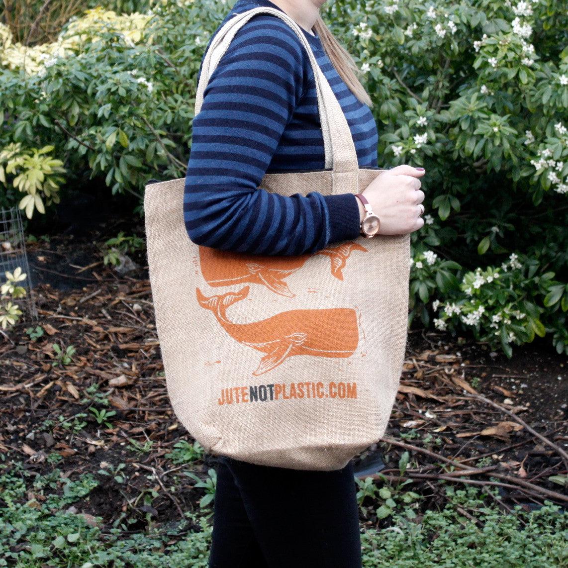 Two Whales - Eco Jute Bag - DuvetDay.co.uk
