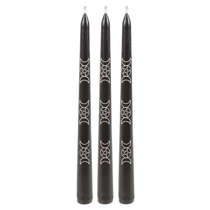Set of 3 Black Magic Triple Moon Taper Candles - DuvetDay.co.uk