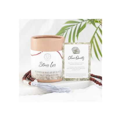 Stress Less Rosewood & Clear Quartz Mallah Necklace - DuvetDay.co.uk