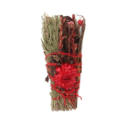 6in Ritual Wand Smudge Stick with Rosemary and Red Flowers - DuvetDay.co.uk