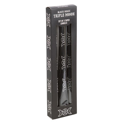 Set of 3 Black Magic Triple Moon Taper Candles - DuvetDay.co.uk