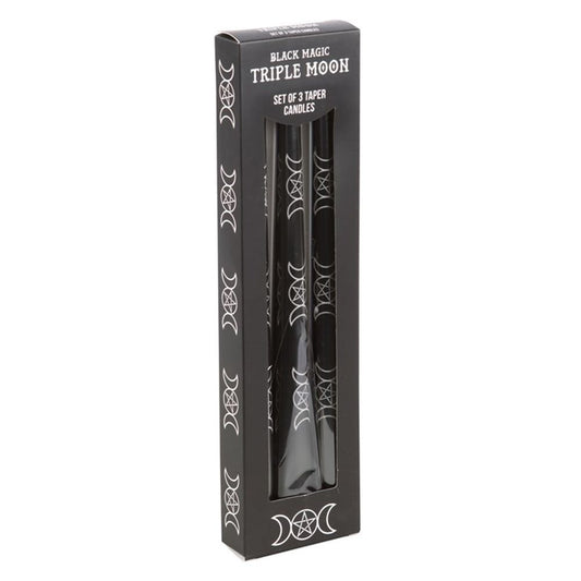 Set of 3 Black Magic Triple Moon Taper Candles - DuvetDay.co.uk