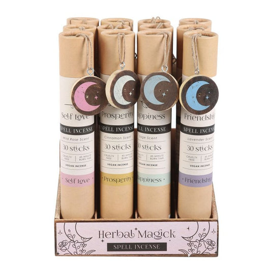 Set of 12 Herbal Magick Spell Incense Sticks with Display - DuvetDay.co.uk