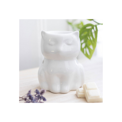 Shiny White Cat Oil Burner - DuvetDay.co.uk