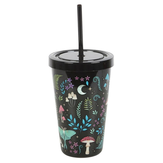 Dark Forest Print Plastic Tumbler with Straw - DuvetDay.co.uk