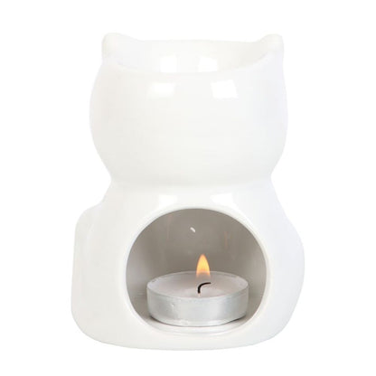 Shiny White Cat Oil Burner - DuvetDay.co.uk