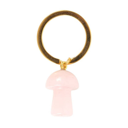 Rose Quartz Crystal Mushroom Keyring - DuvetDay.co.uk
