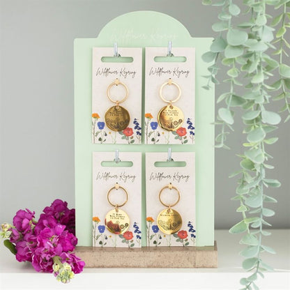 Set of 24 Wildflower Keyrings on Display - DuvetDay.co.uk