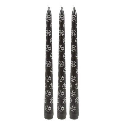 Set of 3 Black Magic Pentagram Taper Candles - DuvetDay.co.uk