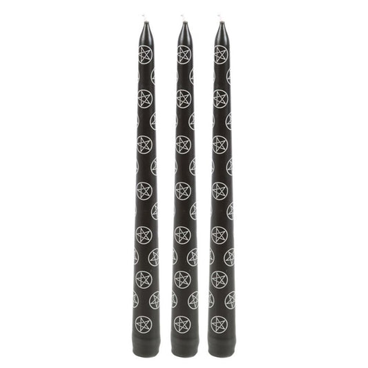 Set of 3 Black Magic Pentagram Taper Candles - DuvetDay.co.uk