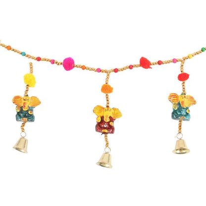 Hanging Ganesh Garland with Beads and Bells - DuvetDay.co.uk
