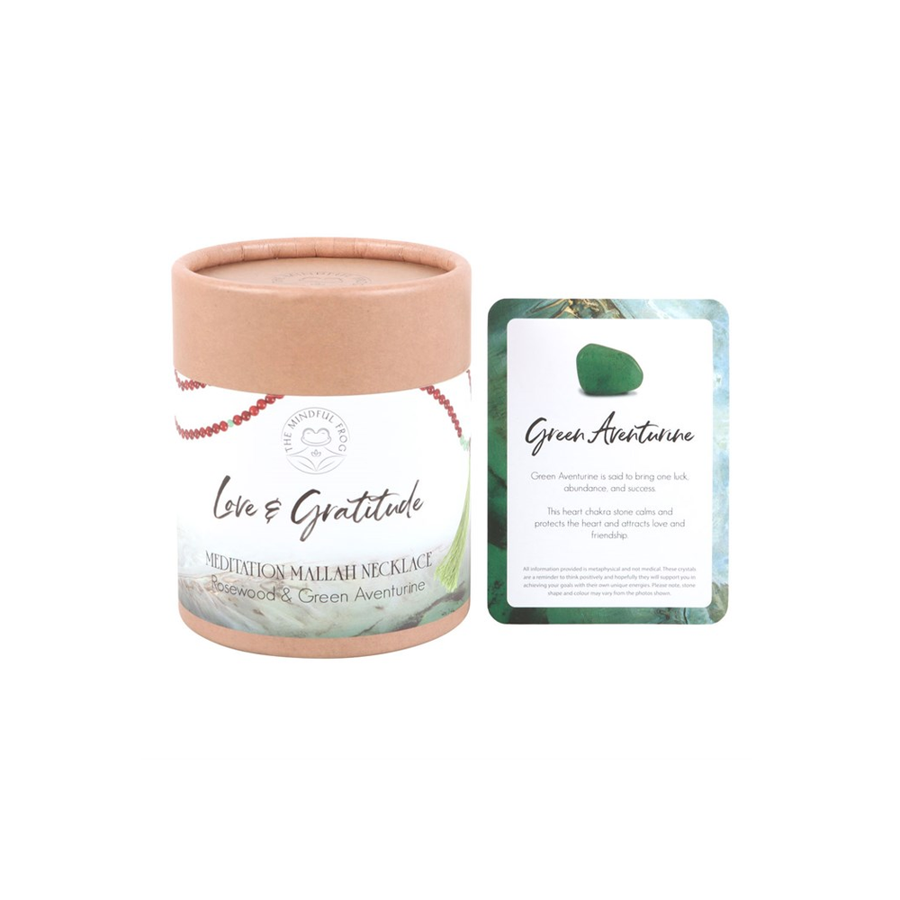 Love and Gratitude Rosewood & Green Aventurine Mallah Necklace - DuvetDay.co.uk