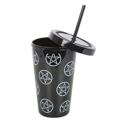 Pentagram Plastic Tumbler with Straw - DuvetDay.co.uk