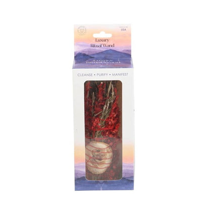 6in Ritual Wand Smudge Stick with Rosemary, Sage and Red Jasper - DuvetDay.co.uk