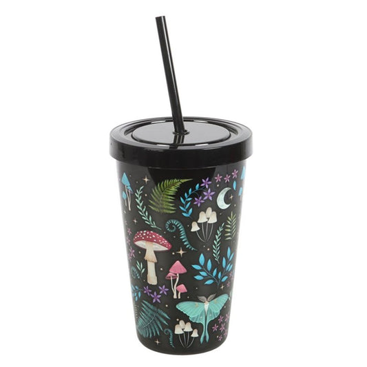 Dark Forest Print Plastic Tumbler with Straw - DuvetDay.co.uk