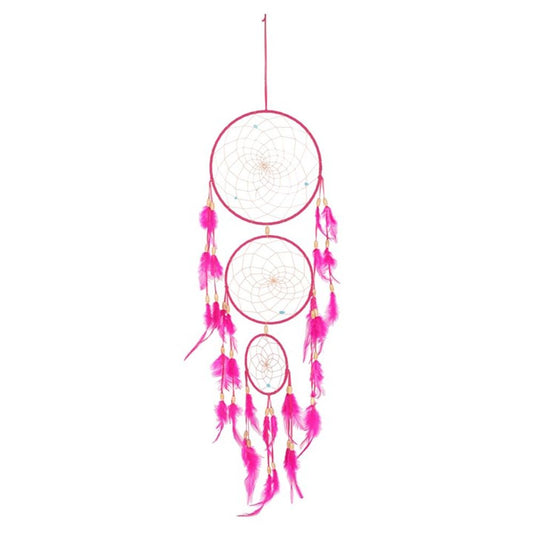 Pink Triple Dreamcatcher with Feathers
