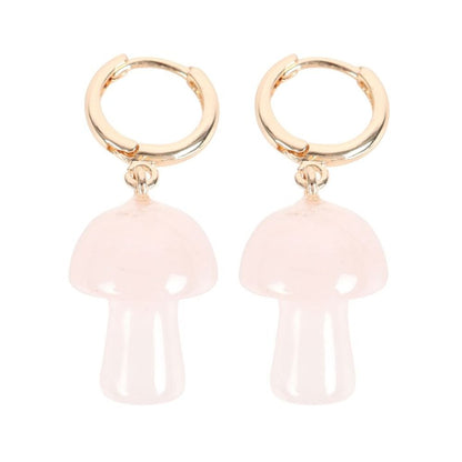 Rose Quartz Crystal Mushroom Earrings - DuvetDay.co.uk