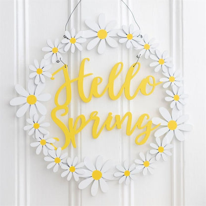 Hello Spring Hanging Daisy Wreath Decoration - DuvetDay.co.uk