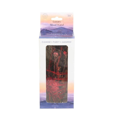 6in Ritual Wand Smudge Stick with Rosemary and Red Flowers - DuvetDay.co.uk