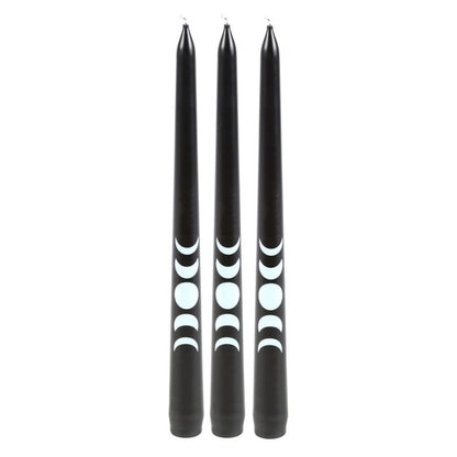 Set of 3 Black Magic Moon Phase Taper Candles