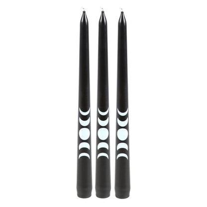 Set of 3 Black Magic Moon Phase Taper Candles - DuvetDay.co.uk