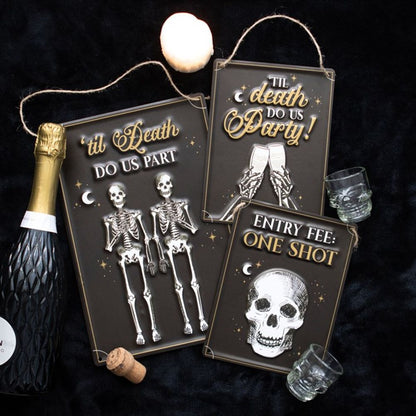 Til Death Do Us Party Champagne Hanging Metal Sign - DuvetDay.co.uk