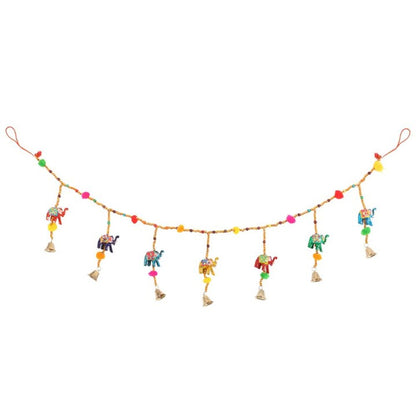 Hanging Elephant Garland with Beads and Bells - DuvetDay.co.uk