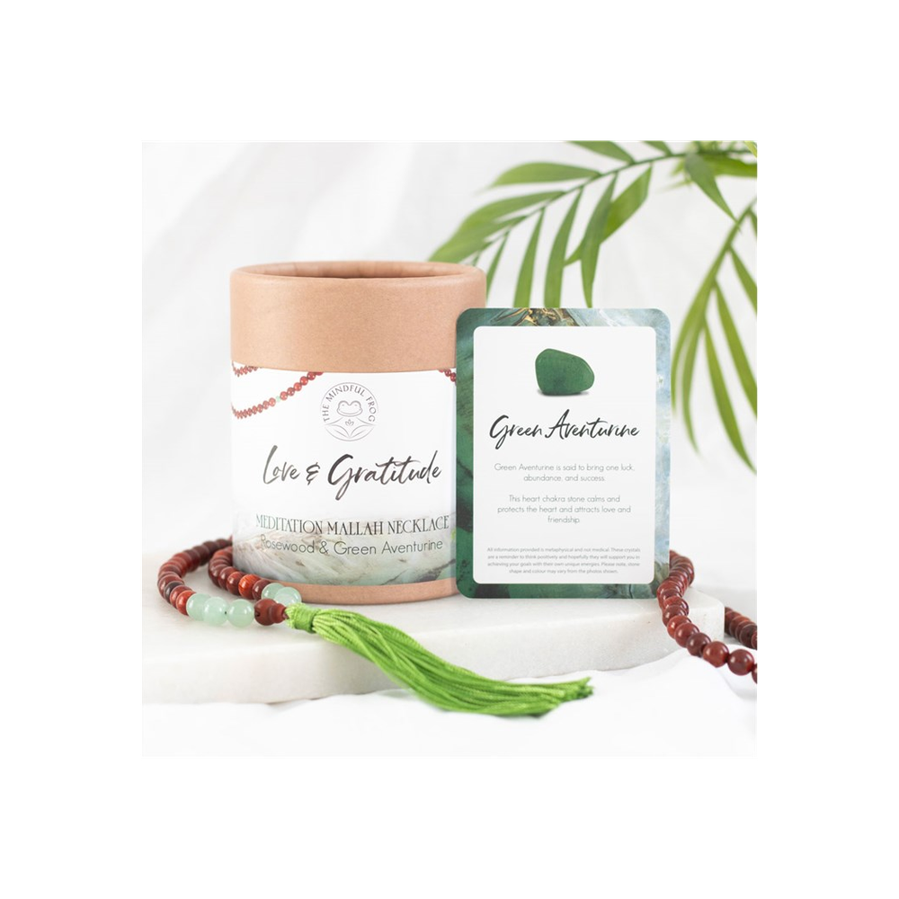 Love and Gratitude Rosewood & Green Aventurine Mallah Necklace - DuvetDay.co.uk