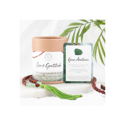 Love and Gratitude Rosewood & Green Aventurine Mallah Necklace - DuvetDay.co.uk