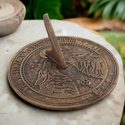 Howling Wolves Terracotta Sundial by Lisa Parker