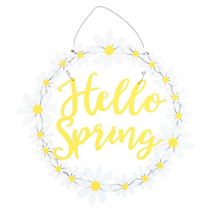Hello Spring Hanging Daisy Wreath Decoration - DuvetDay.co.uk