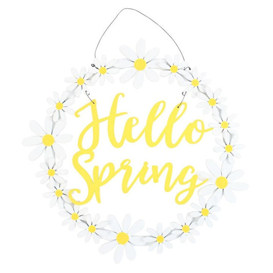 Hello Spring Hanging Daisy Wreath Decoration - DuvetDay.co.uk