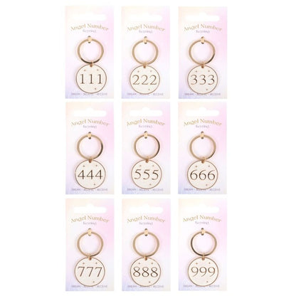 Pack of 9 Angel Number Keyrings - DuvetDay.co.uk