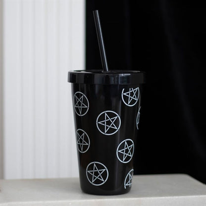 Pentagram Plastic Tumbler with Straw - DuvetDay.co.uk