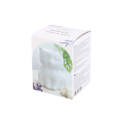 Shiny White Cat Oil Burner - DuvetDay.co.uk