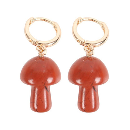 Red Jasper Crystal Mushroom Earrings - DuvetDay.co.uk