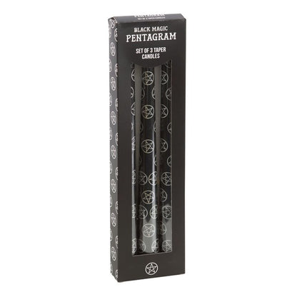 Set of 3 Black Magic Pentagram Taper Candles - DuvetDay.co.uk