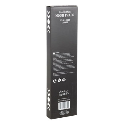 Set of 3 Black Magic Moon Phase Taper Candles - DuvetDay.co.uk