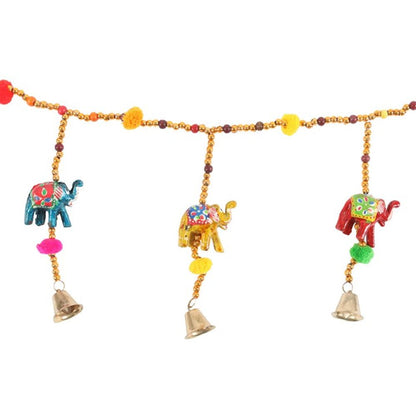 Hanging Elephant Garland with Beads and Bells - DuvetDay.co.uk