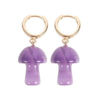 Amethyst Crystal Mushroom Earrings - DuvetDay.co.uk
