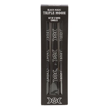 Set of 3 Black Magic Triple Moon Taper Candles - DuvetDay.co.uk