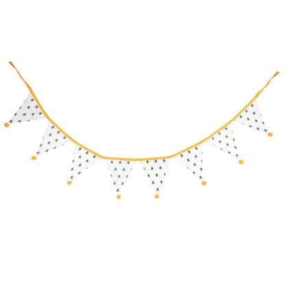 White All Over Bee Print Fabric Bunting - DuvetDay.co.uk