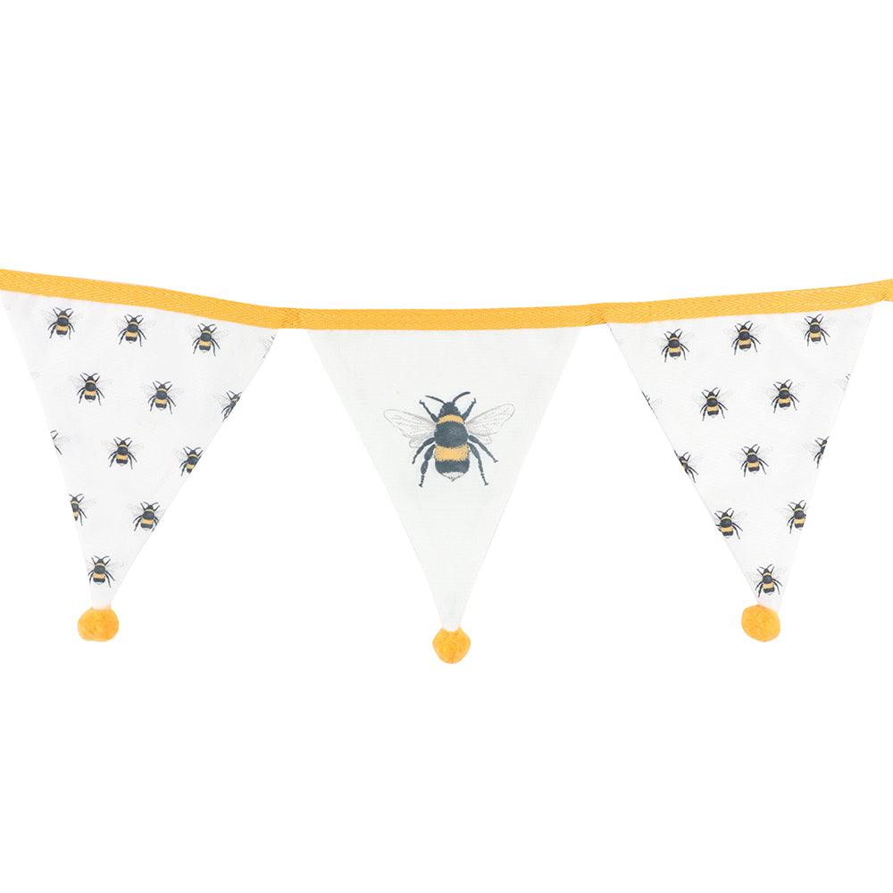 White Alternating Bee Print Fabric Bunting - DuvetDay.co.uk