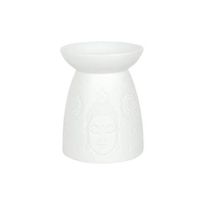 White Ceramic Buddha Face Oil Burner - DuvetDay.co.uk