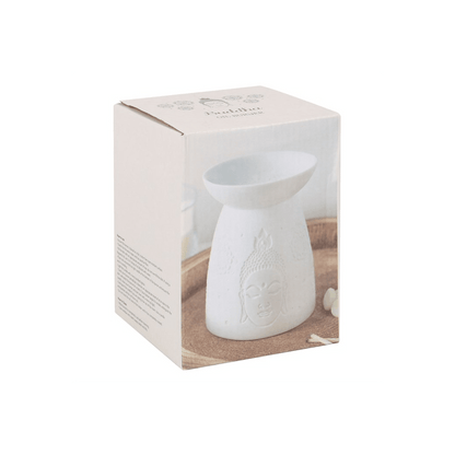 White Ceramic Buddha Face Oil Burner - DuvetDay.co.uk