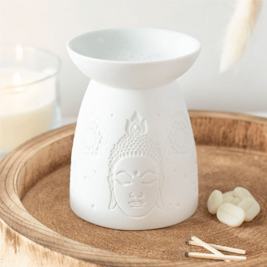 White Ceramic Buddha Face Oil Burner - DuvetDay.co.uk